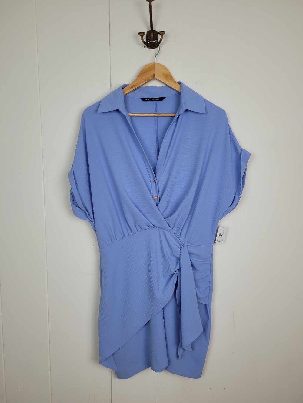 Zara Large Blue Wrap Front Tie Waist Mini Dress